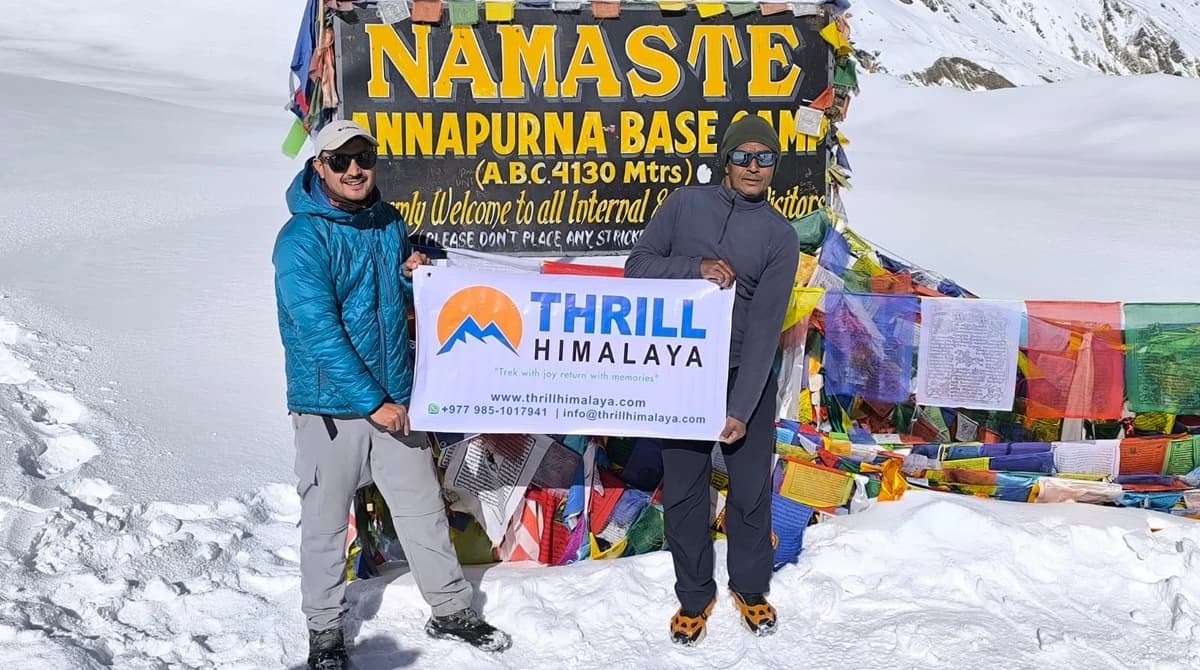 Trekkers walking on a scenic mountain trail during the 7 Days Short Annapurna Base Camp Trek in Nepal
