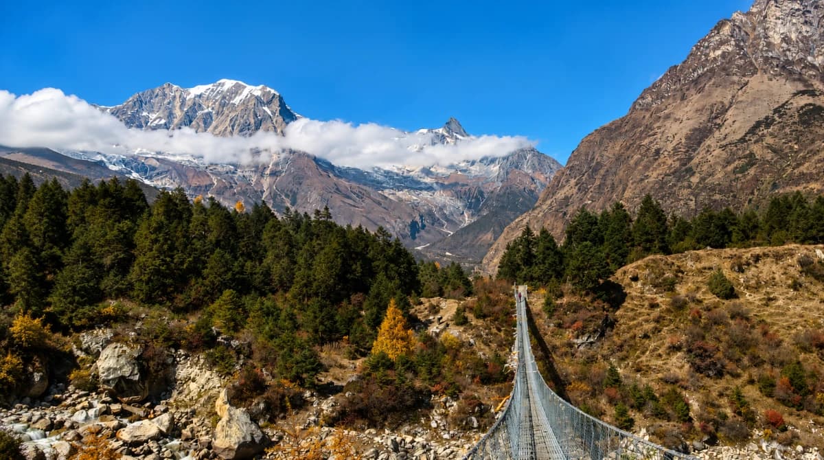 Manaslu Circuit Trek 14 days route with a panorama view of the Himalayas in Nepal