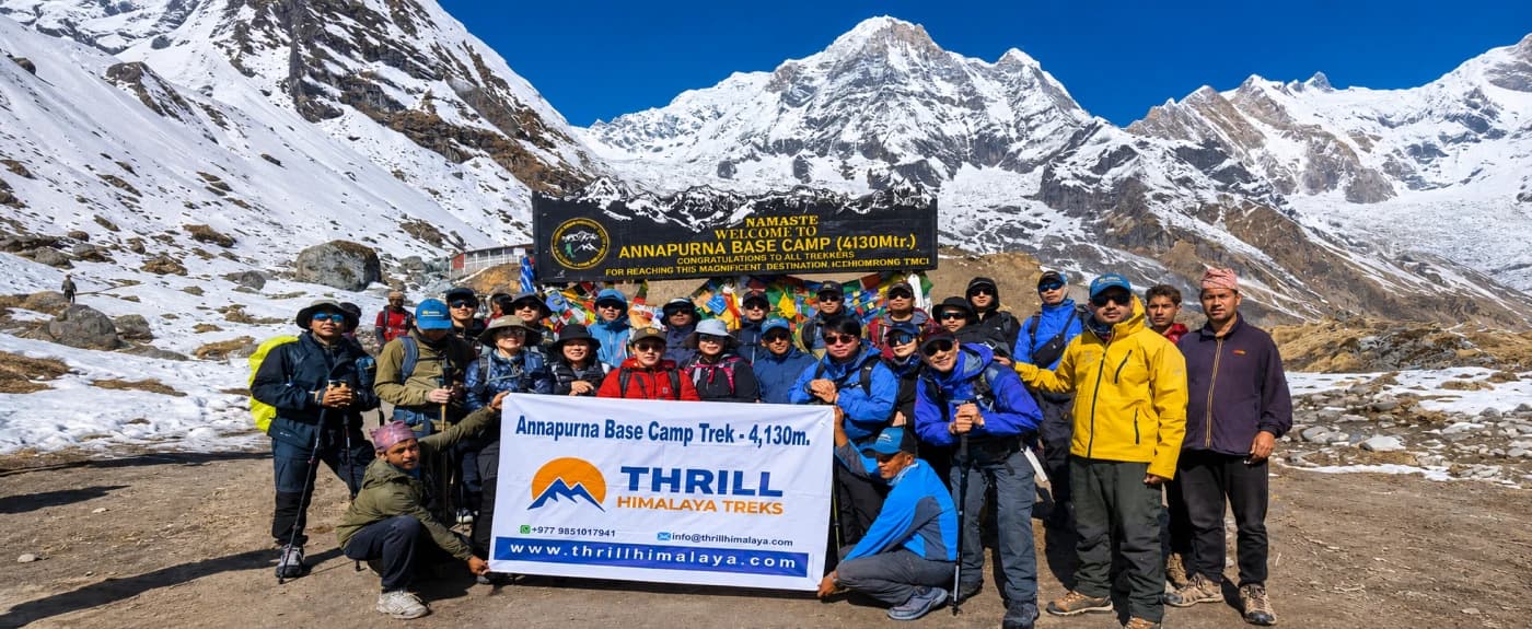 Thrill Himalaya Treks banner image featuring beautiful snow-covered mountain peaks in the Nepal Himalayas.